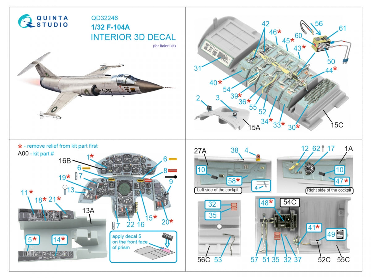Quinta Studio QD32246 F-104A 3D-Printed &amp;amp; coloured Interior on decal paper (Italeri) 1/32 – Bild 7