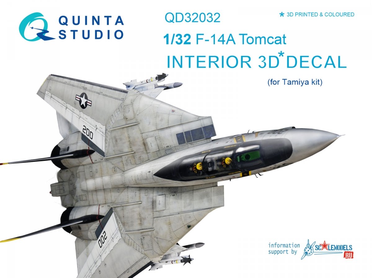 Intérieur imprimé en 3D et coloré sur papier décalcomanie Quinta Studio QD32032 pour F-14A (maquette Tamiya) au 1/32