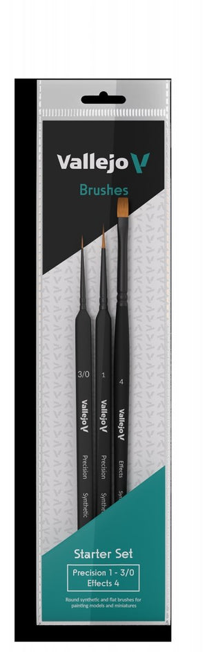 VALLEJO B03990 - Brush Set - Precision - Starter Set (Round No. 1, 3/0 Triangular Handle, Flat No. 4, synthetics)