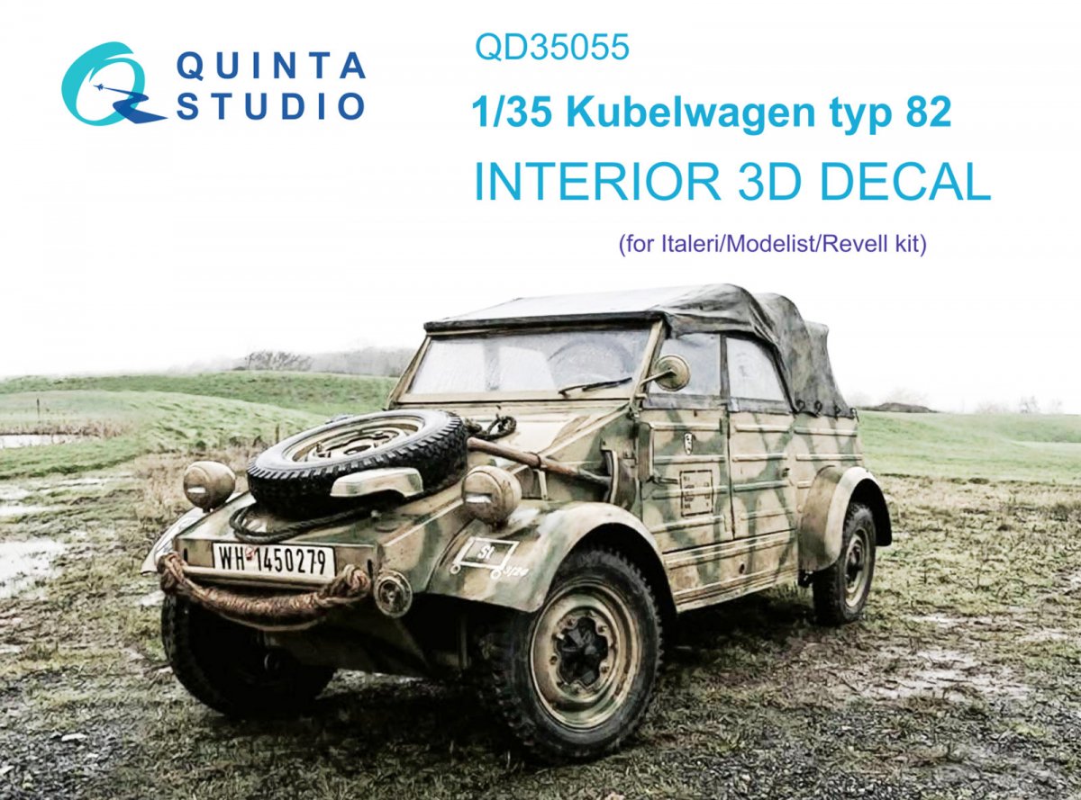 Intérieur imprimé en 3D et coloré sur papier décalcomanie Quinta Studio QD35055 Kubelwagen type 82 (Italeri) 1/35
