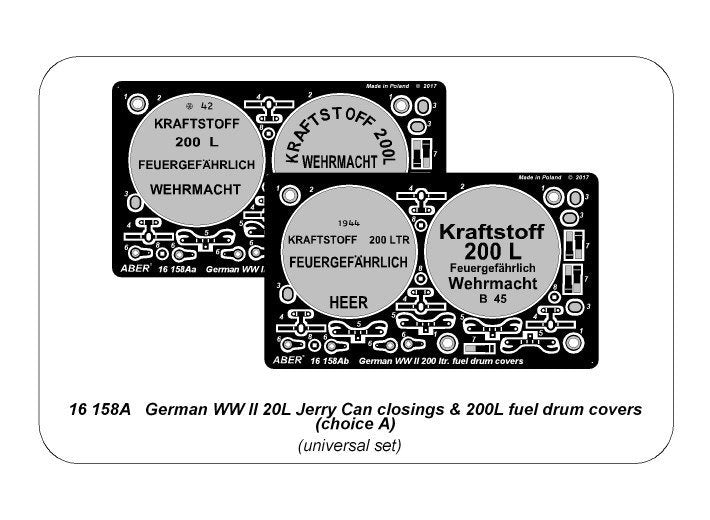 Aber 16158A German WW II 20L Jerry Can closings &amp;amp; 200L fuel drum covers (choice A) 1/16 – immagine 12