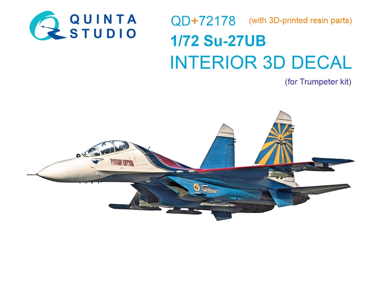 Quinta Studio QD+72180 Su-33 3D-Printed &amp;amp; coloured Interior on decal paper (Trumpeter) (with 3D-printed resin part) 1/72