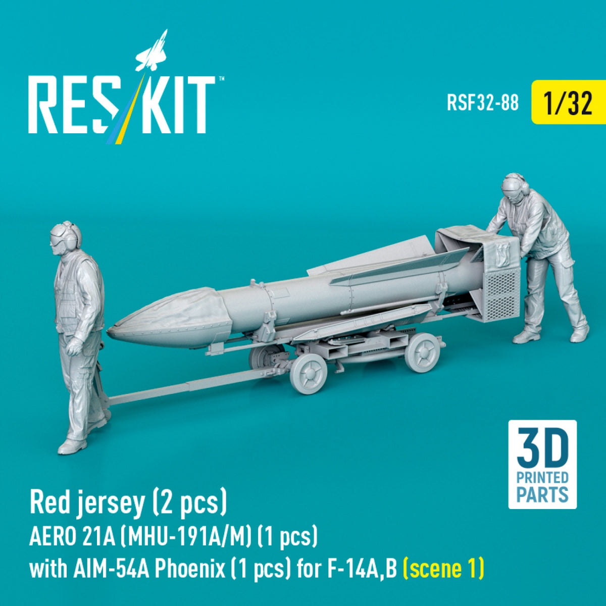 RESKIT RSF32-0088 Red jersey (2 pcs) AERO 21A (MHU-191A/M) (1 pcs) with AIM-54A Phoenix (1 pcs) for F-14A,B (scene 1) (3D Printed) 1/32