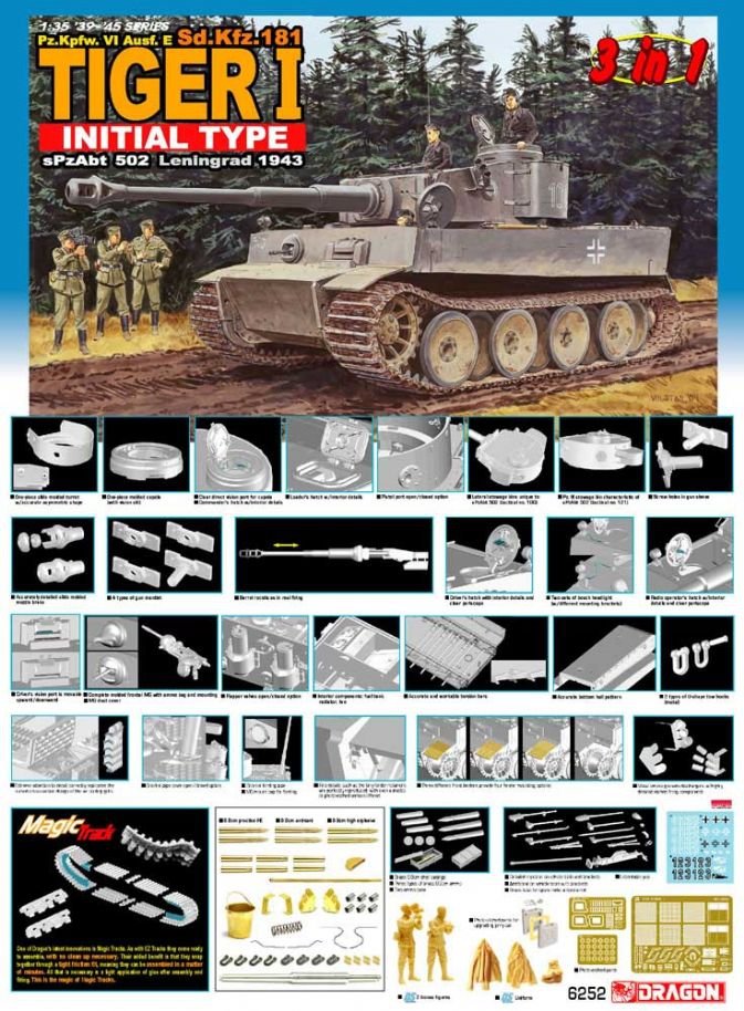 Dragon 6252 Pz.Kpfw. VI Ausf. E (Sd.Kfz. 181) Tiger I Initial Type (3 in 1) – zdjęcie 2