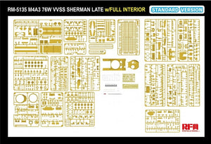 Maquette Rye Field 5135 M4A3 76W VVSS Sherman Version Standard Tardive Intérieur Complet 1/35 – image 7