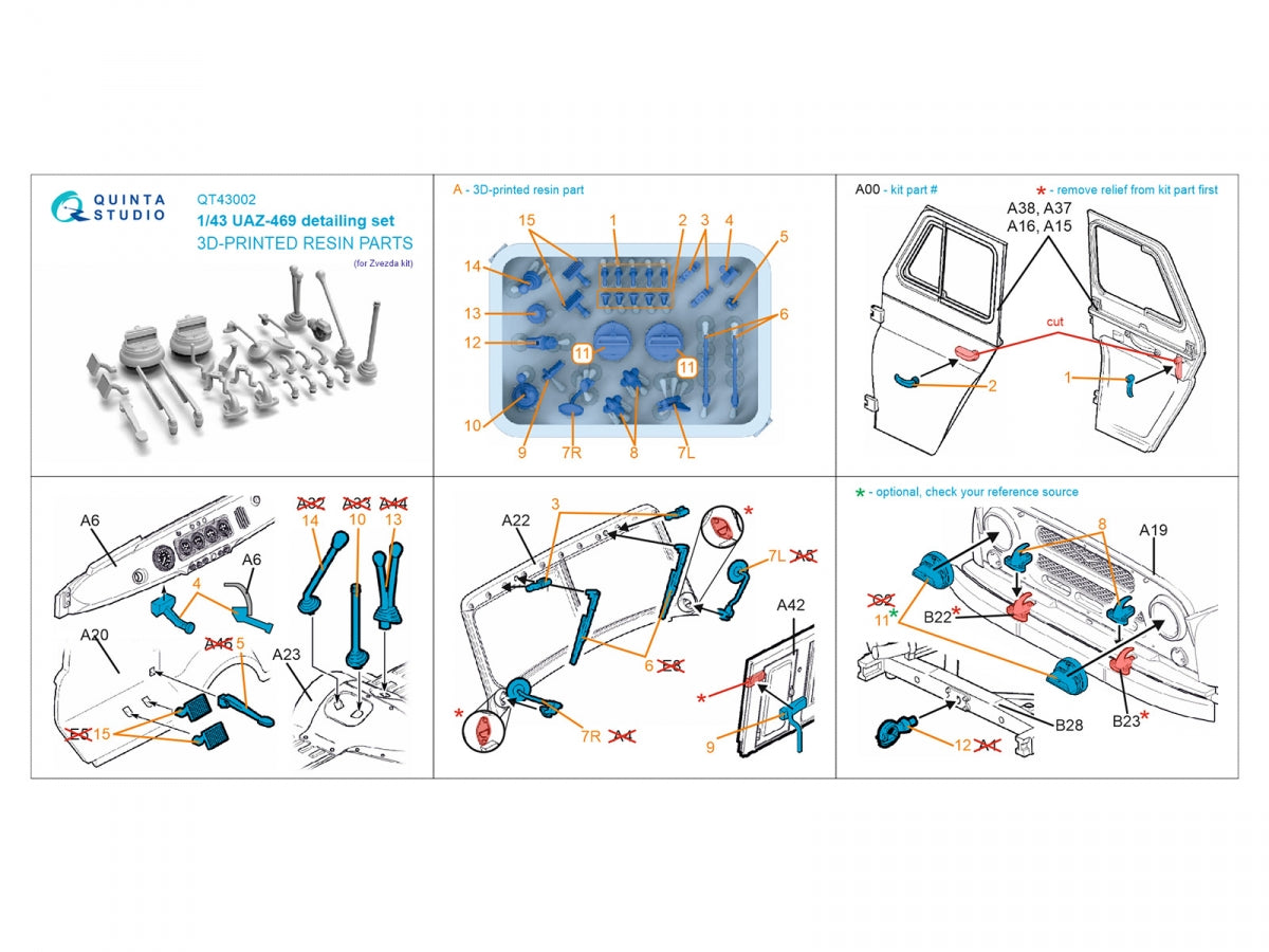 Quinta Studio QT43002 UAZ-469 detailing set (Zvezda) 1/43 – Bild 11