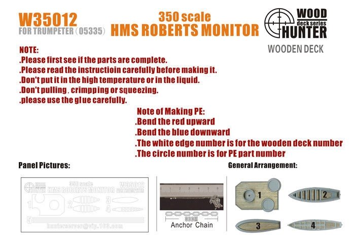 Wood Hunter W35012 Wood Deck HMS Roberts Monitor for Trumpeter 1/350