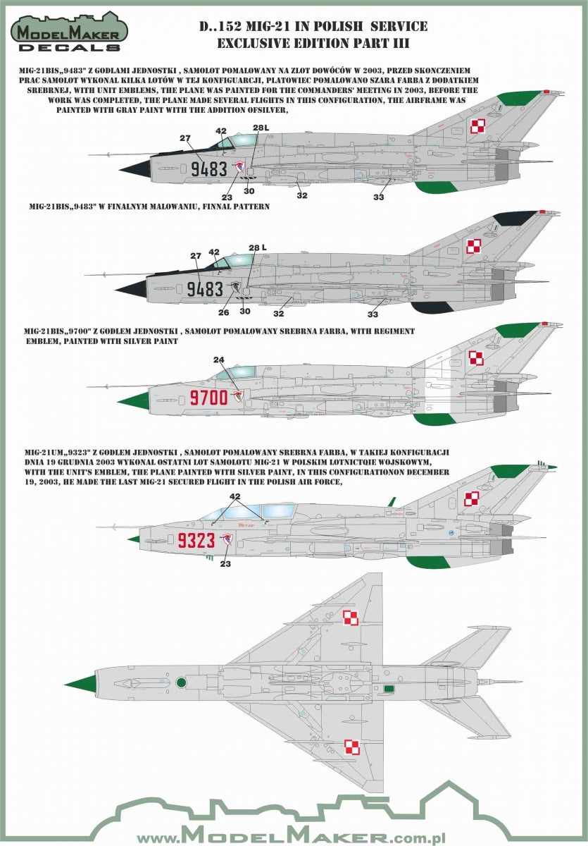 ModelMaker Decals D48152 MiG-21 in Polish service exclusive edition part III 1/48 – immagine 7