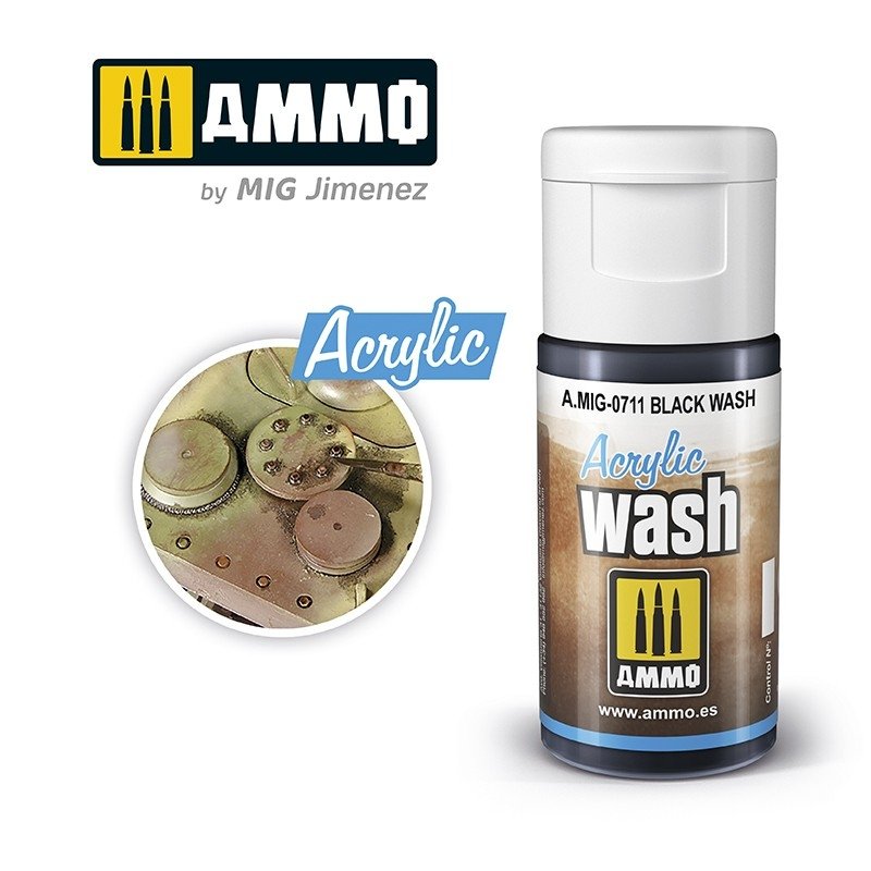 AMMO de Mig Jimenez 0711 LAVAGE ACRYLIQUE Noir 15 ml