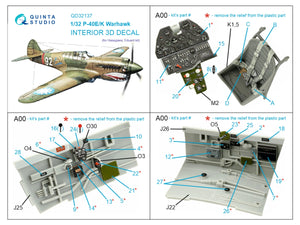Quinta Studio QD32137 P-40E/K 3D-Printed &amp;amp; coloured Interior on decal paper (Hasegawa) 1/32 – immagine 2