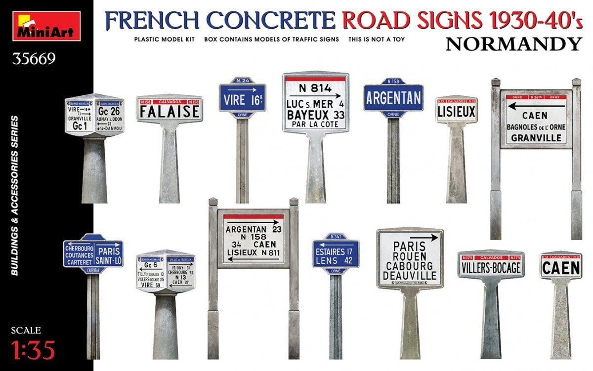 MiniArt 35669 FRENCH CONCRETE ROAD SIGNS 1930-40&amp;#39;S. NORMANDY 1/35