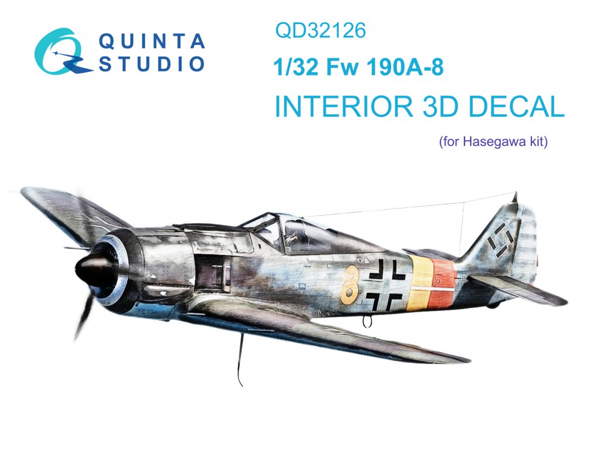 Quinta Studio QD32126 FW 190A-8 3D-Printed &amp; colored Interior on decal paper (Hasegawa) 1/32