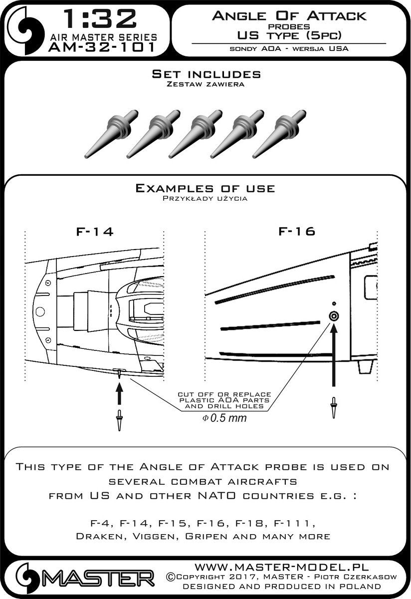Master AM-32-101 Angle of Attack Probes US Type (5pcs) 1/32 – immagine 3