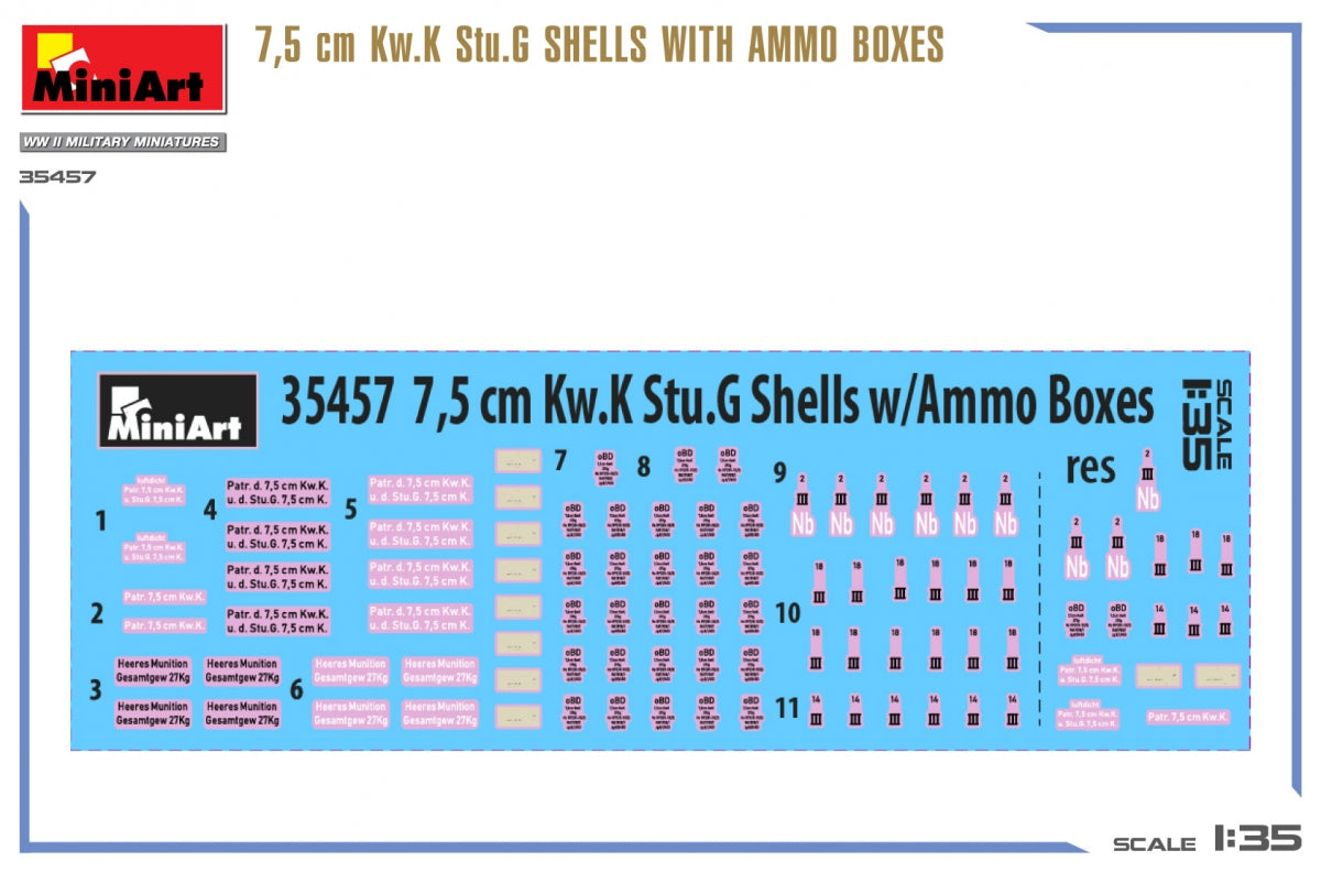 MiniArt 35457 7,5 cm Kw.K Stu.G SHELLS WITH AMMO BOXES 1/35 – immagine 4