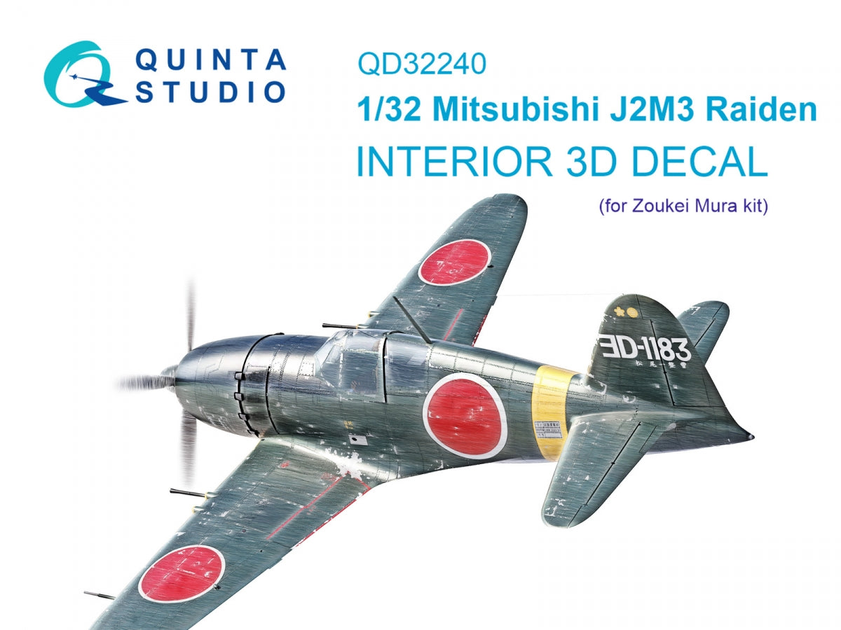 Quinta Studio QD32240 Mitsubishi J2M3 Raiden 3D-Printed &amp;amp; coloured Interior on decal paper (Zoukei Mura) 1/32