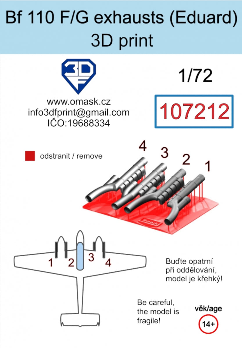 Omask 107212 Bf 110 F/G exhaust (Eduard) 3D print 1/72 – immagine 2