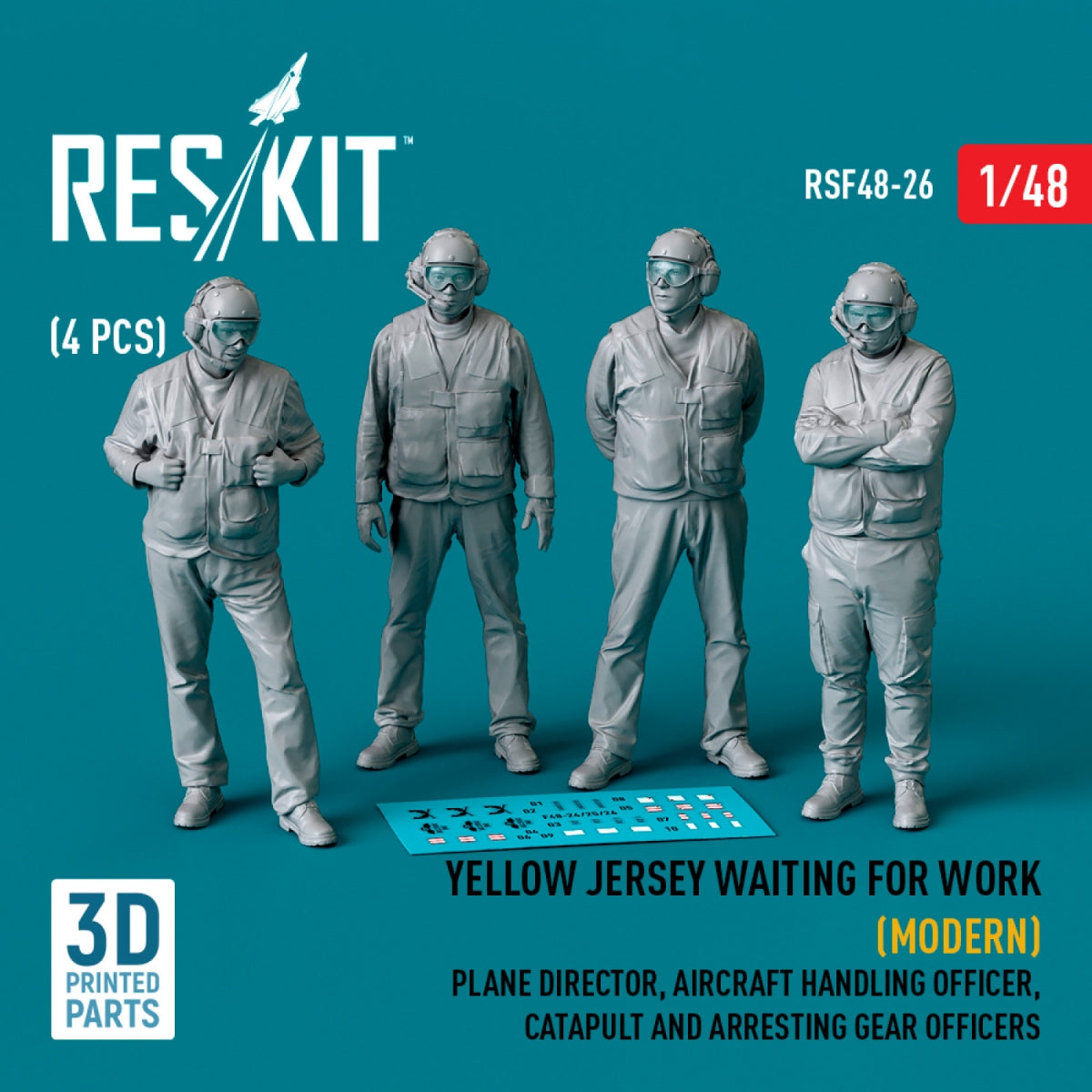 RESKIT RSF48-0026 Maillot jaune en attente de travail (Moderne) Directeur de vol, Officier de manutention des aéronefs, Officiers de catapulte et de dispositif d&amp;#39;arrêt (4 pièces) (Impression 3D) 1/48