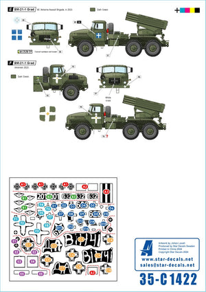 Star Decals 35-C1422 War in Ukraine 23 Ukrainian Big Guns and Rocket Artillery. 2S1 Gvostika, 2S9 Nona, 2S19 Msta-s, TOS-1 and BM-21 Grad 1/35 – immagine 2