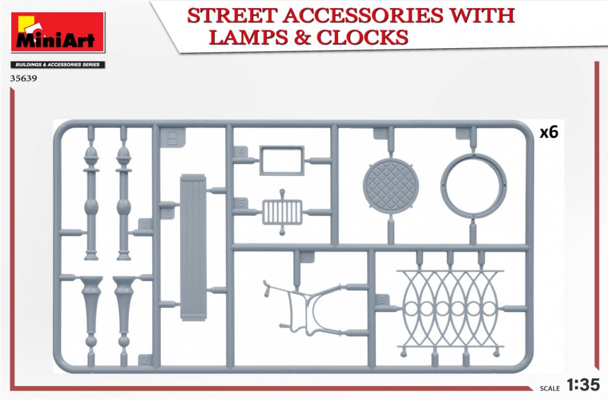 MiniArt 35639 STREET ACCESSORIES WITH LAMPS &amp;amp; CLOCKS 1/35 – immagine 5