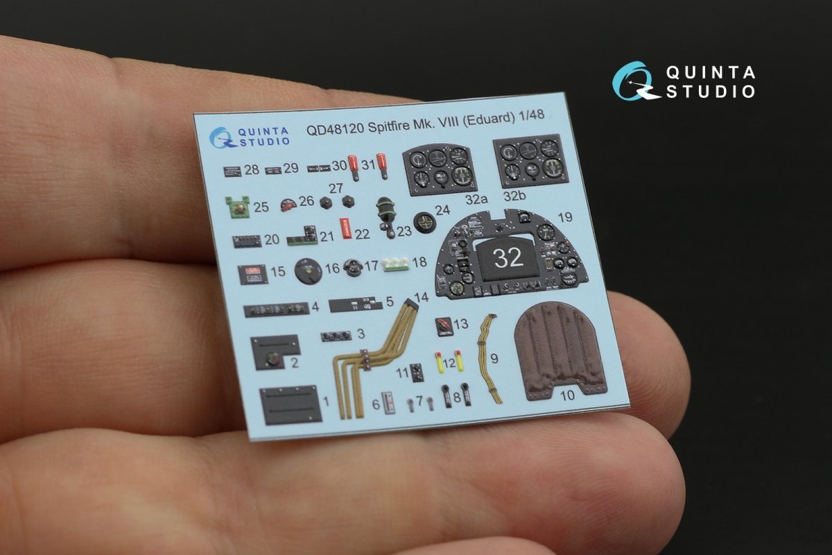 Quinta Studio QD48120 Spitfire Mk.VIII 3D-Printed &amp;amp; colored Interior on decal paper (Eduard) 1/48 – image 6