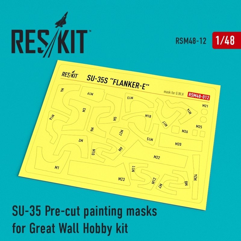 Masques de peinture prédécoupés RESKIT RSM48-0012 Su-35 pour maquette Great Wall Hobby au 1/48 