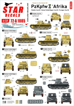 Star Decals 72-A1085 Panzer dans le désert #2. PzKpfw I Ausf B, Kleiner Pz-Befehls Wagen IB et Pz-Jäger IB en Afrique du Nord 1/72
