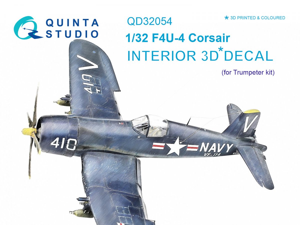 Quinta Studio QD32054 F4U-4 3D-Printed &amp; colored Interior on decal paper (for Trumpeter kit) 1/32