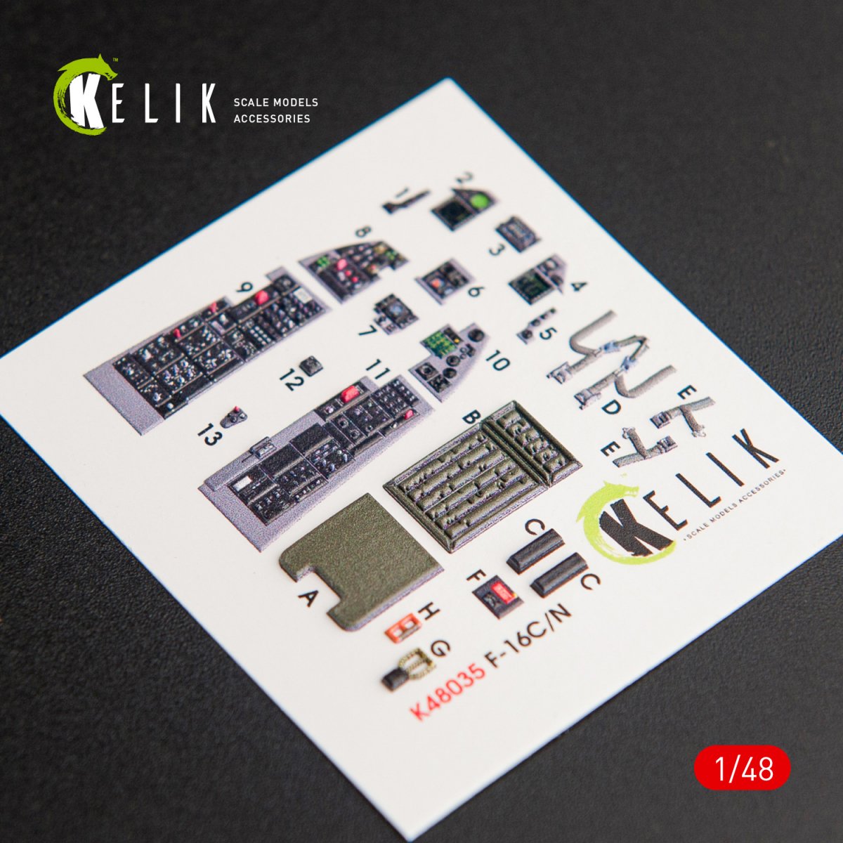 KELIK K48035 F-16CN "FIGHTING FALCON" INTERIOR 3D DECALS FOR TAMIYA KIT 1/48
