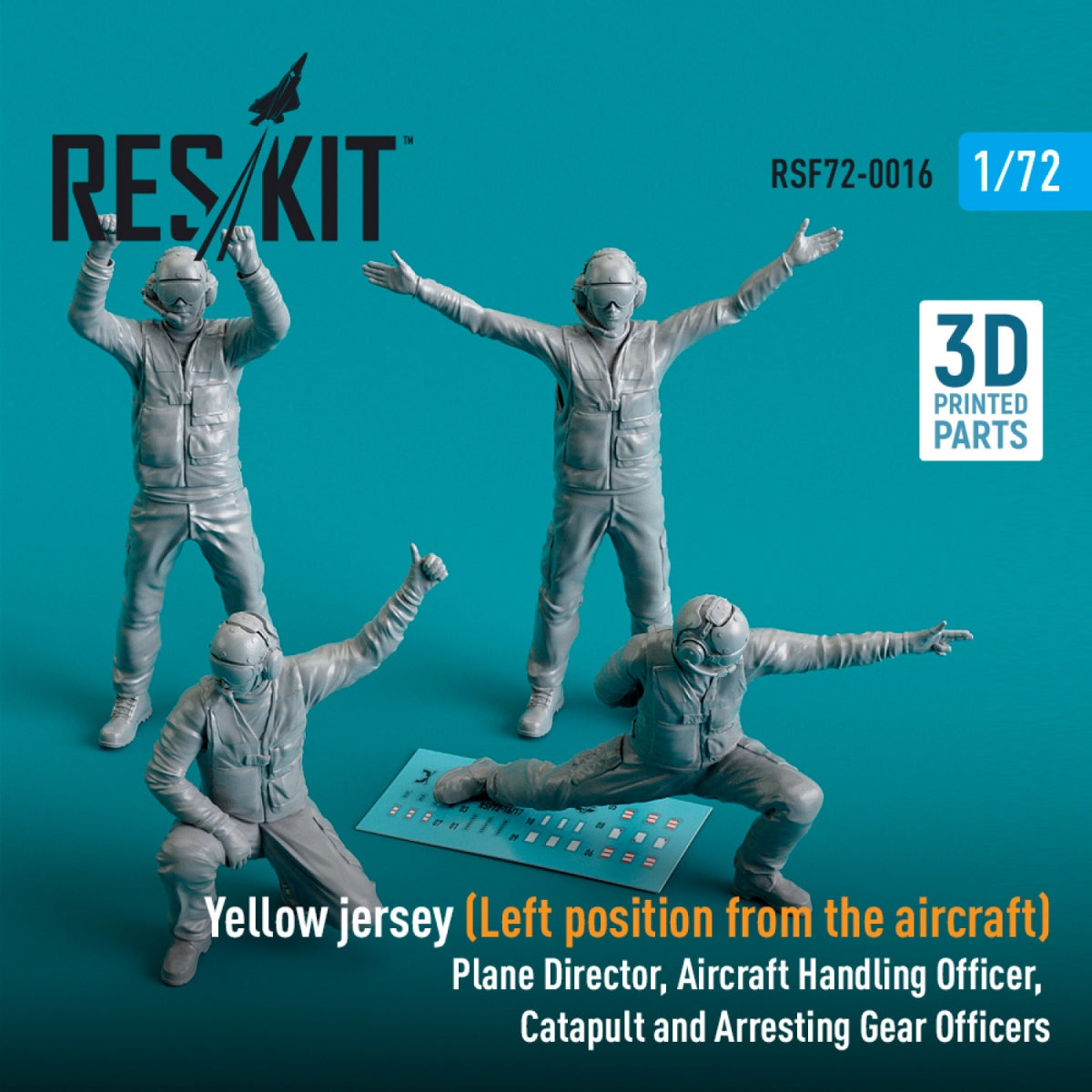 RESKIT RSF72-0016 MAILLOT JAUNE (POSITION À GAUCHE DE L&amp;#39;AVION) DIRECTEUR DE VOL, OFFICIER DE MANŒUVRE, OFFICIERS DE CATAPULTE ET DE PISTE D&amp;#39;ARRÊT (4 PIÈCES) (IMPRIMÉ EN 3D) 1/72