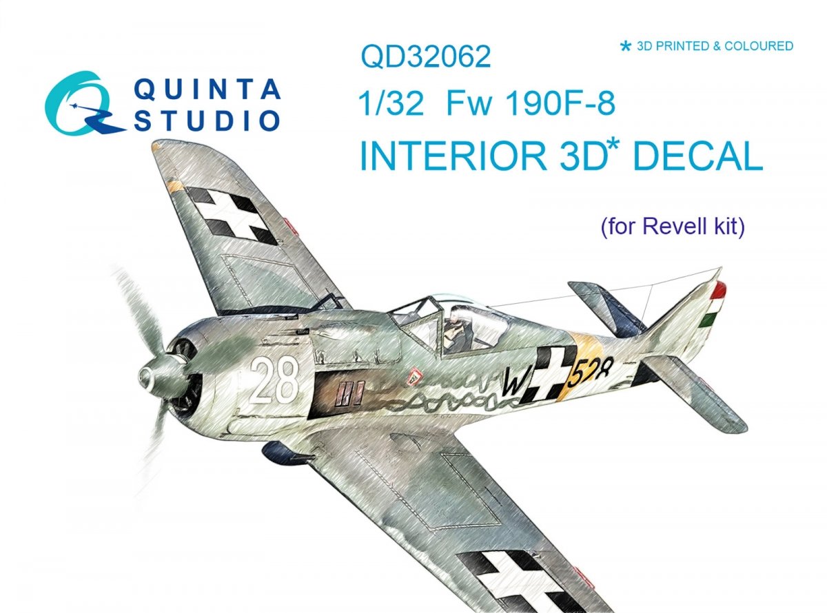 Quinta Studio QD32062 Fw 190F-8 3D-Printed &amp;amp; coloured Interior on decal paper (for Revell kit) 1/32