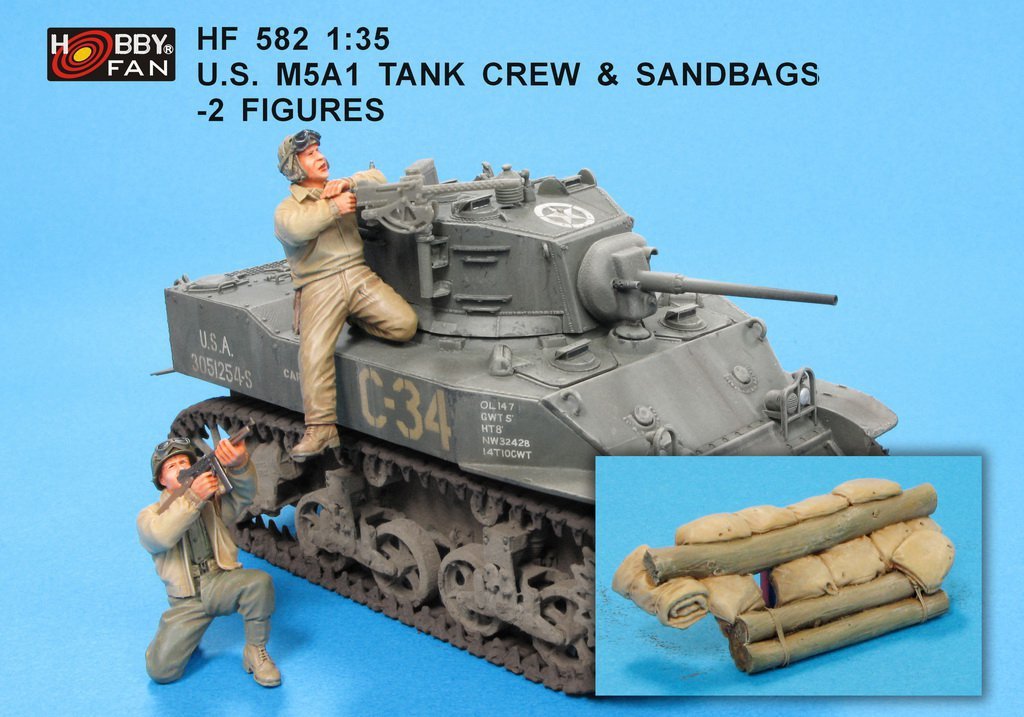 Hobby Fan HF582 U.S. M5A1 TANK CREW & SANDBAGS-2 FIGURES
