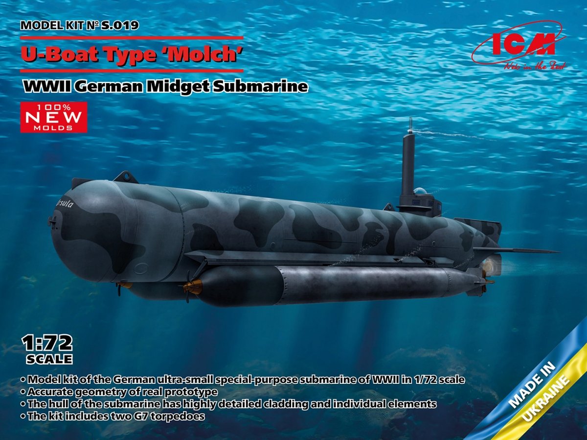 ICM S019 Sous-marin de poche allemand de type « Molch » (Seconde Guerre mondiale) à l&amp;#39;échelle 1/72