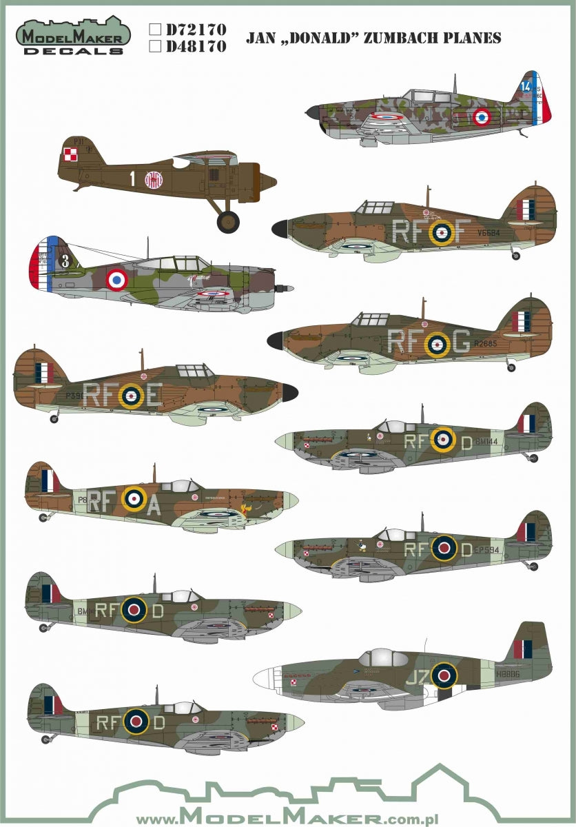 ModelMaker Decals D48170 Jan &amp;quot;Donald Duck&amp;quot; Zumbach Planes 1/48