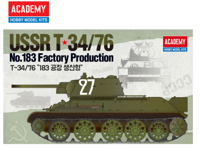 Maquette Academy 13505 T-34/76 n° 183, production d'usine, échelle 1/35