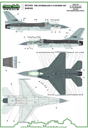 ModelMaker Decals D48163 Netherlands F-16 Insignia&amp;#39;s &amp;amp; stencils Generic set 1/48
