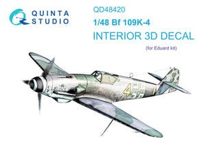 Quinta Studio QD48420 Bf 109K-4 3D-Printed &amp;amp; coloured Interior on decal paper (Eduard) 1/48