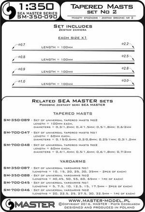 Master SM-350-090 Set of universal tapered masts No2 (length = 100mm each, diameters = 0,7/2,2mm; 0,8/2,5mm; 0,9/2,8mm; 1/3mm) 1/350 – immagine 3