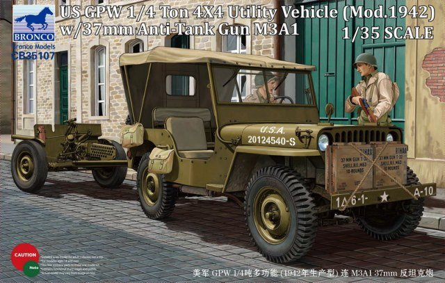 Bronco CB35107 US GPW 4x4 Light Utility Vehicle mod 1942 w/37mm AT Gun M3A1 1/35