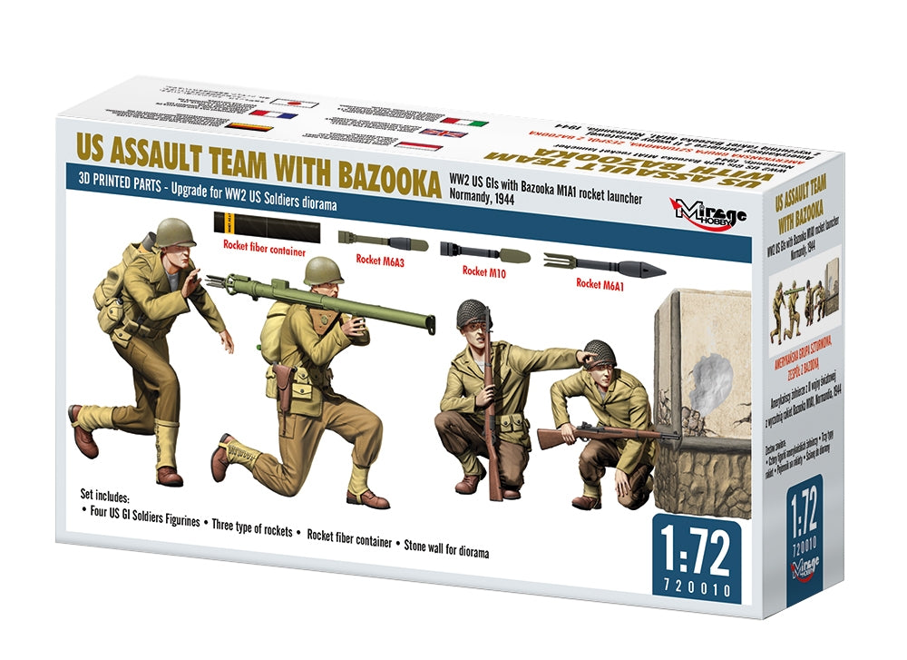 Mirage Hobby 720010 US ASSAULT TEAM WITH BAZOOKA, WW2 US GIs with Bazooka M1A1 Rocket Launcher Normandy, 1944 1/72 – image 2