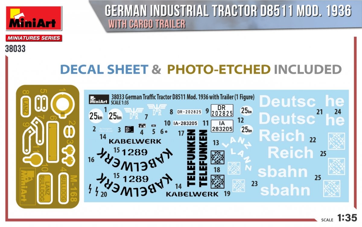 MiniArt 38033 GERMAN INDUSTRIAL TRACTOR D8511 MOD. 1936 WITH CARGO TRAILER 1/35 – immagine 3