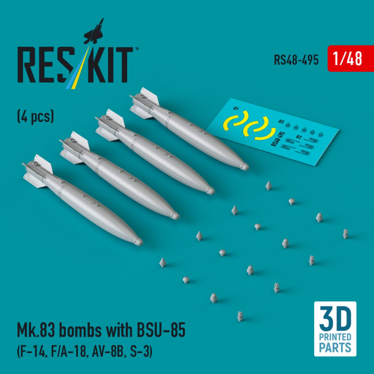 RESKIT RS48-0495 Mk.83 bombs with BSU-85 (4 pcs) (3D printed) 1/48