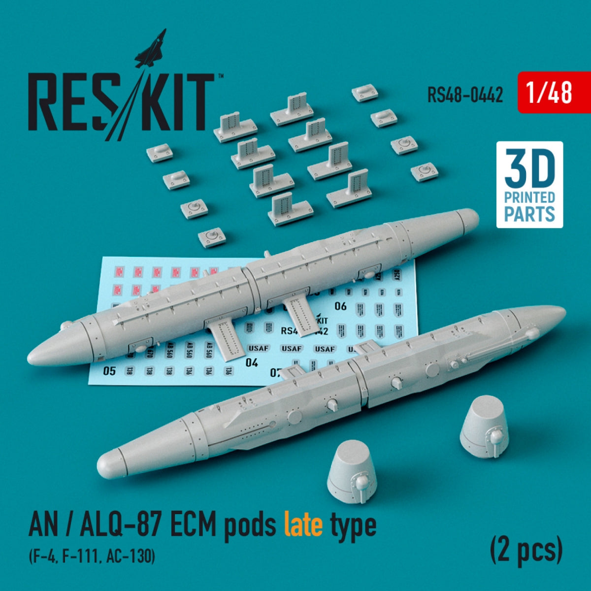 RESKIT RS48-0442 AN / ALQ-87 ECM PODS TYPE TARDIF (2 PIÈCES) (F-4, F-111, AC-130) (IMPRIMÉ EN 3D) 1/48