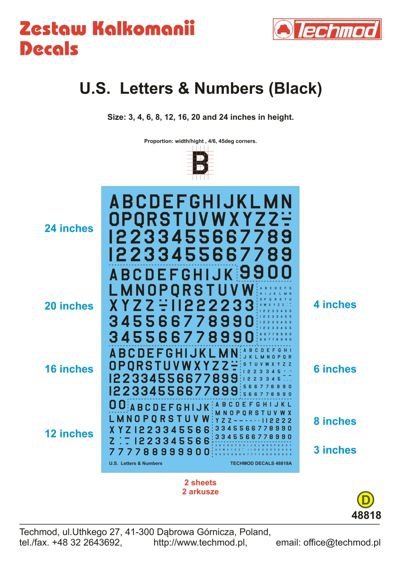 Techmod 48818 US Letters &amp; Numbers black (1/48)