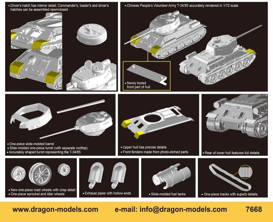 Dragon 7668 Chinese Volunteer T-34/85 1/72 – immagine 2