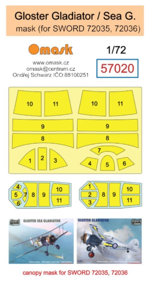 Omask 57020 Gloster Gladiator / Sea Gladiator mask (for Sword 72035, 72036) 1/72