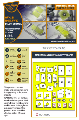 Clear Prop! CPA72128 OV-1B Mohawk &amp;quot;Pilot School&amp;quot; painting mask on &amp;quot;yellow kabuki paper&amp;quot; for CP kit CP72038 1/72 – imagen 2