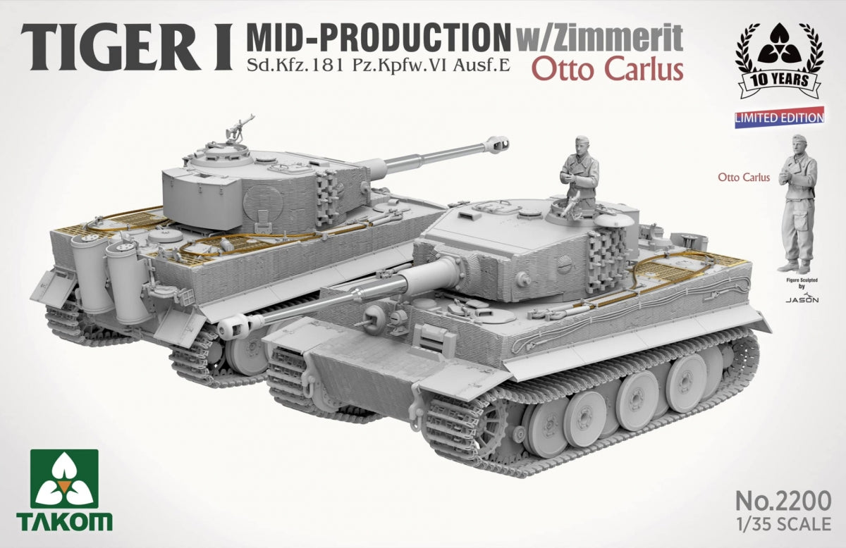 Takom 2200 Tiger I Mid Production w/zimmerit Sd.Kfz. 181 Pz.Kpfw. VI Ausf. E Otto Carius 1/35 – image 2