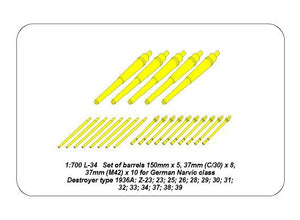 Aber 1/700L-34 Set of Barrels for Narvic classe destroyers type 1936A: 150mm x 5; 37mm x 8; 37mm(M42) x 10; 1/700 – immagine 5