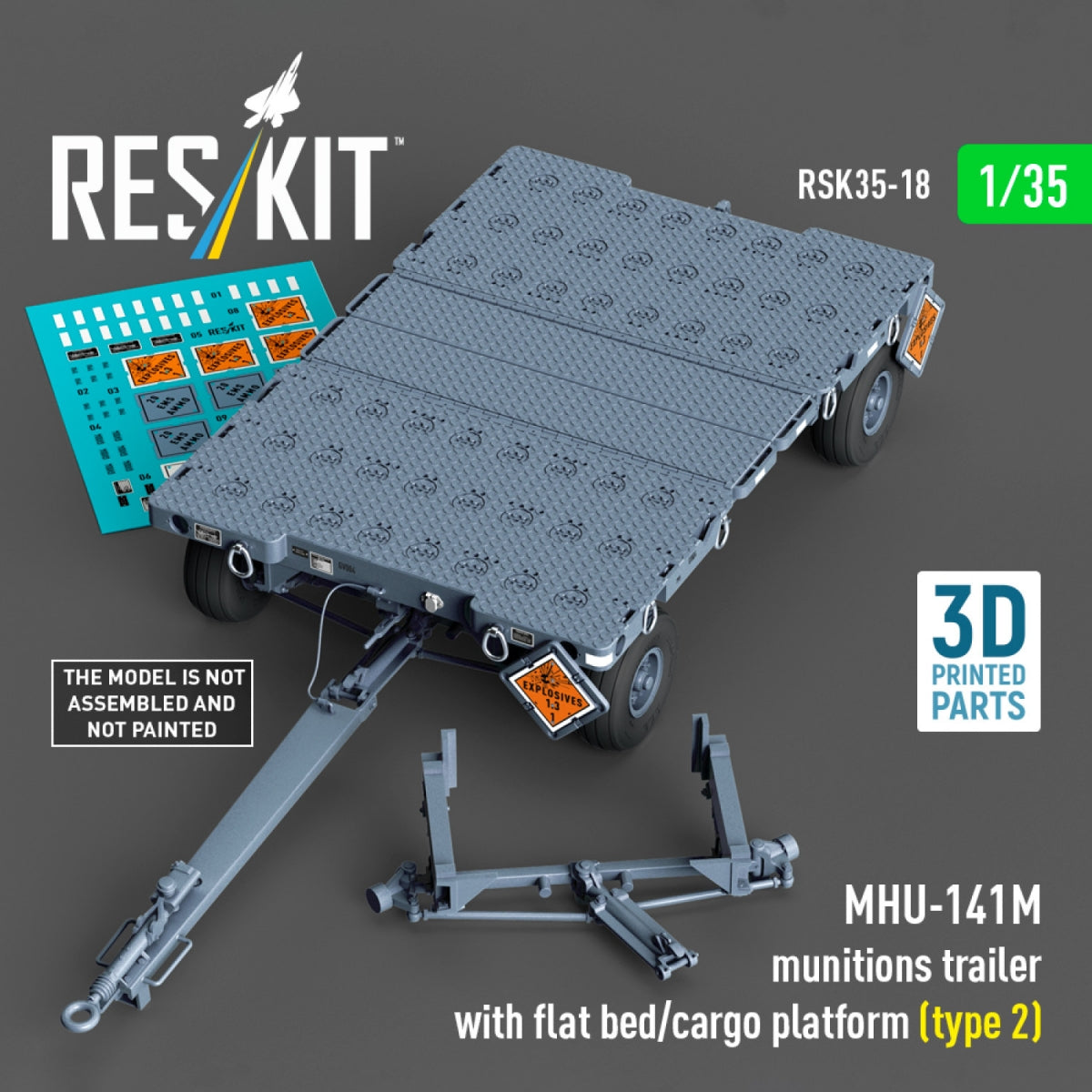 RESKIT RSK35-0018 MHU-141M munitions trailer with flat bed/cargo platform (type 2) (3D Printed model kit) 1/35