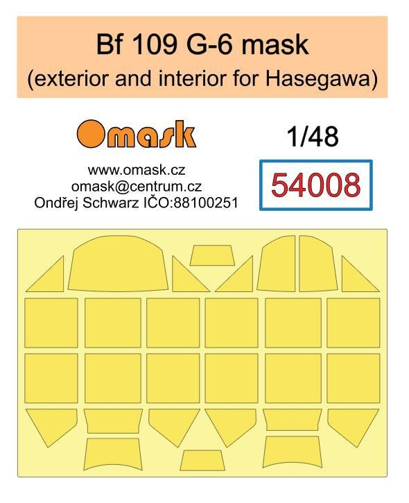 Masque Omask 54008 Bf 109 G-6 (extérieur et intérieur pour Hasegawa) 1/48